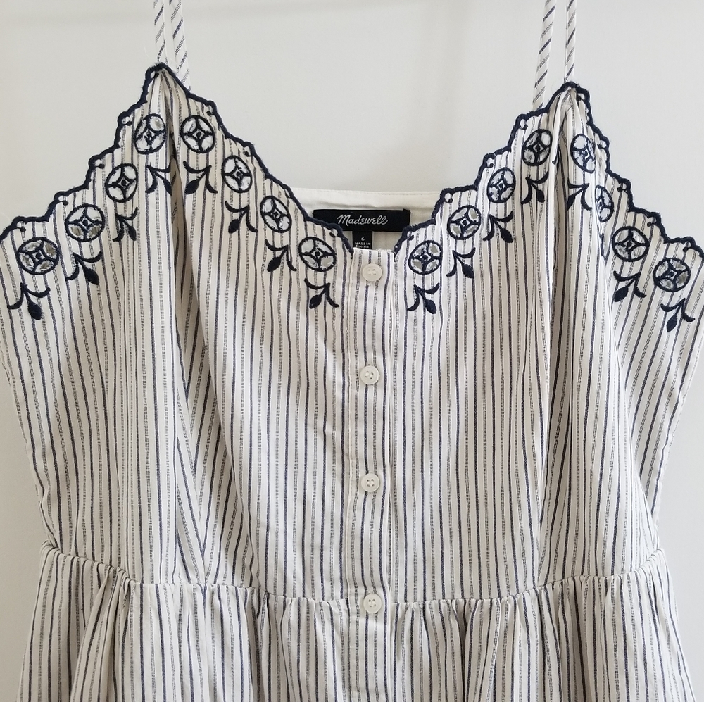 New Madewell Embroidered Pinstripe Dress, Sz 6